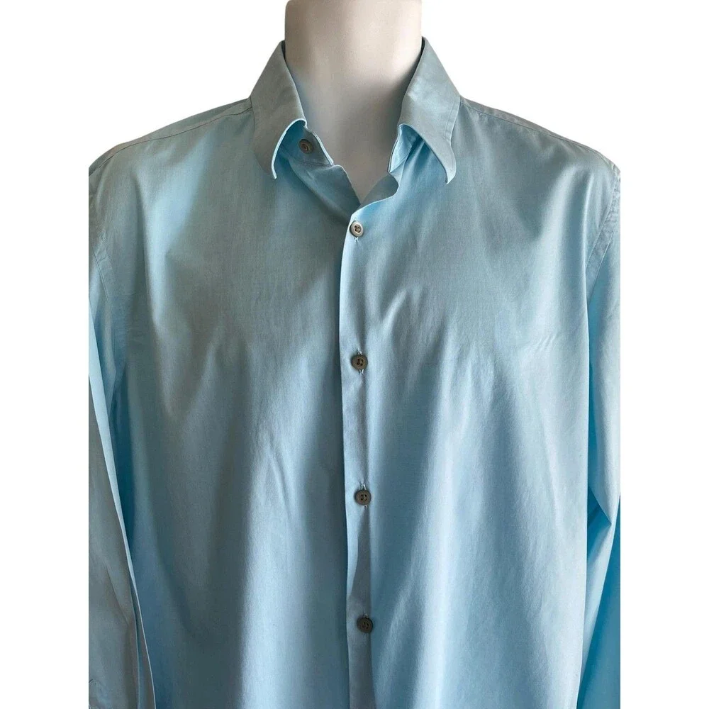 Banana Republic Shirt Mens Large Blue Solid Stretch Slim Fit Dress Long Sleeve
